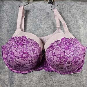Torrid Perfect T-Shirt Purple Floral Lace Lightly Padded Bra Sz 46DD